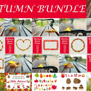 Autumn Bundle, Autumn Leaves Frame. Shape of a Heart, Autumn Leaves. Vector Clipart Set
