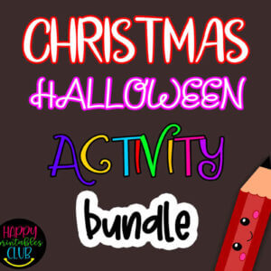 Christmas Halloween Activity Bundle, Christmas Coloring and Writing Papers, Halloween Bats Counting