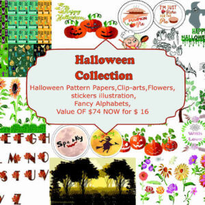 Halloween Collection, Halloween Pattern Papers, Halloween stickers, Halloween Clip-arts