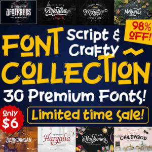 Script & Crafty Font Collection, 30 Premium Fonts