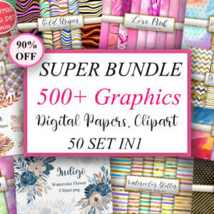 500+ Super Bundle Graphics, Watercolor Flower Clipart, Illustrations, Background, Patterns